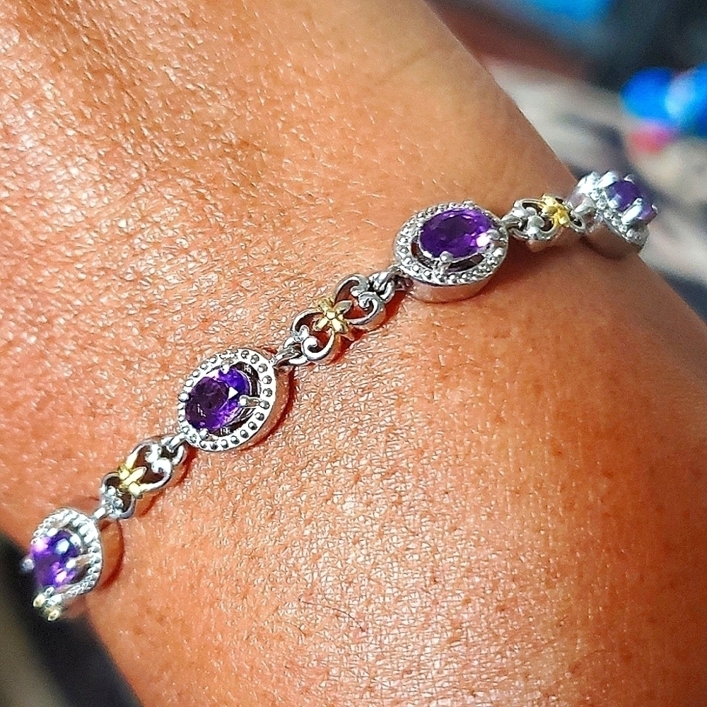 Genuine Gemstone Station Bolo Bracelet in Gold Rhodium & Platinum Plated 2.75ctw - Picture 5 of 7
